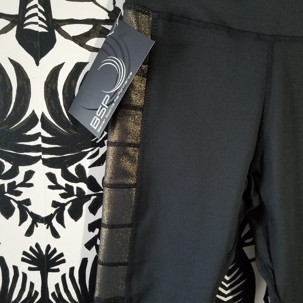 BSP BETTER SPORTS GOLD METALLIC /BLACK LEGGINGS M - Picture 4 of 8
